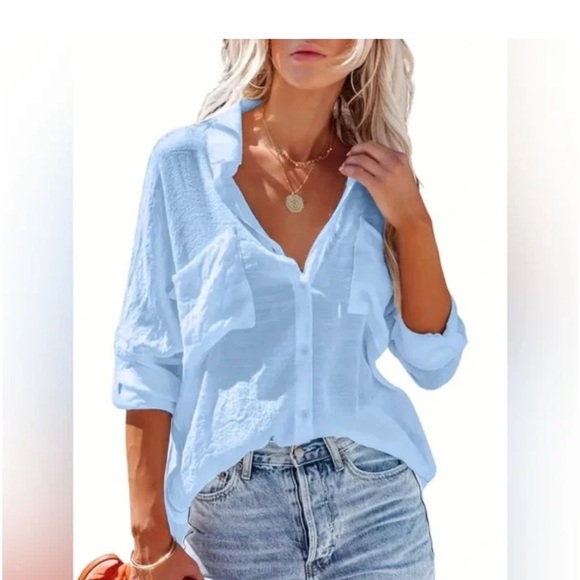 BREEZY LANE BUTTON FRONT SHIRT & COVER-UP - Picture 1 of 14